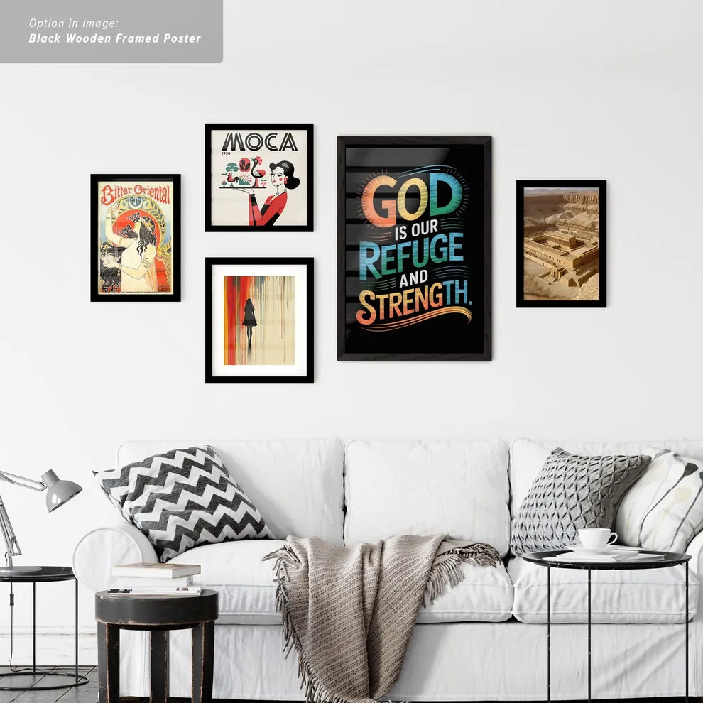 Vintage Ads with Inspirational quote about strength and refuge.