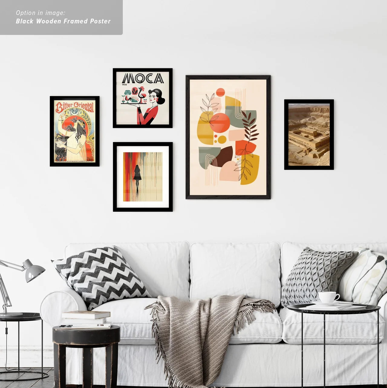 Vintage Ads with Abstract shapes and leaves illustration