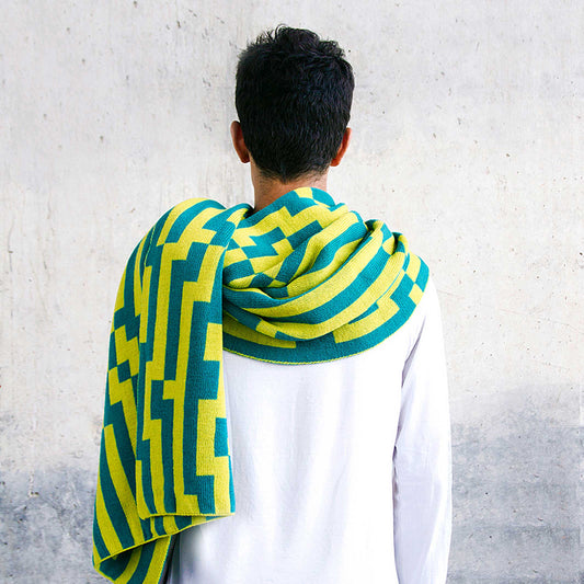 BITMAP ZOOM IN 2 | Yellow & Green SCARF-STOLE | 194x64 cm | 100% Merino Wool | Cristian Zuzunaga