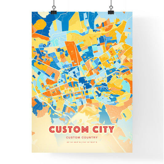 Custom BLUE ORANGE City Map Two-toned Creative Hometown City Poster - Design your own map poster now!