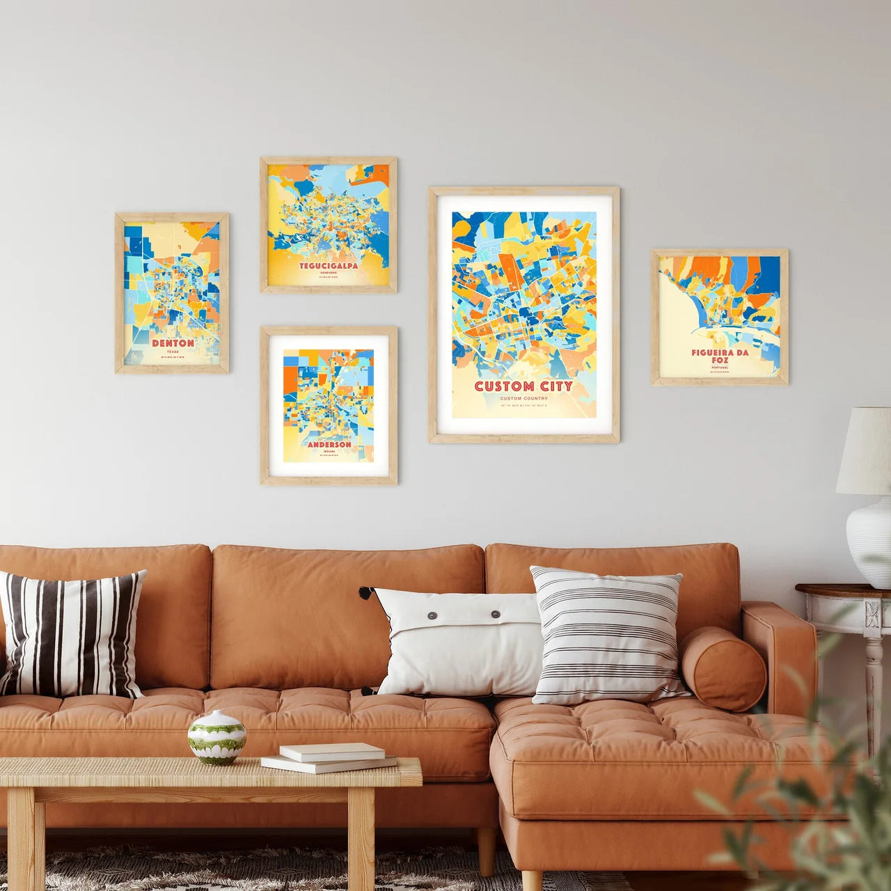 Custom BLUE ORANGE City Map Two-toned Creative Hometown City Poster - Design your own map poster now!