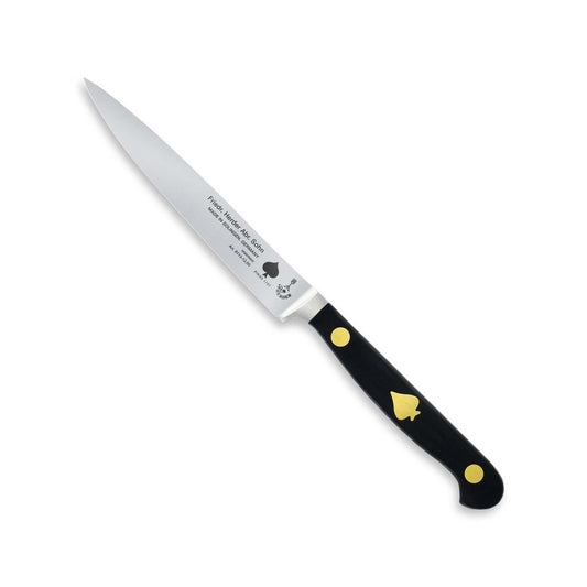 Forked blade knife with black handle on a white background