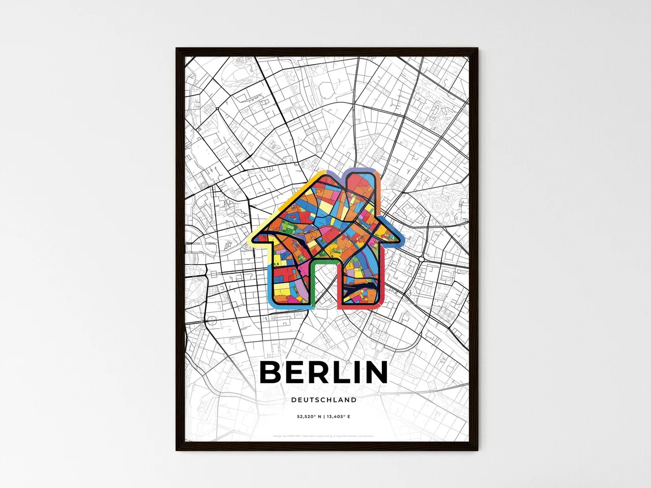 Berlin Germany wedding art map with home icon