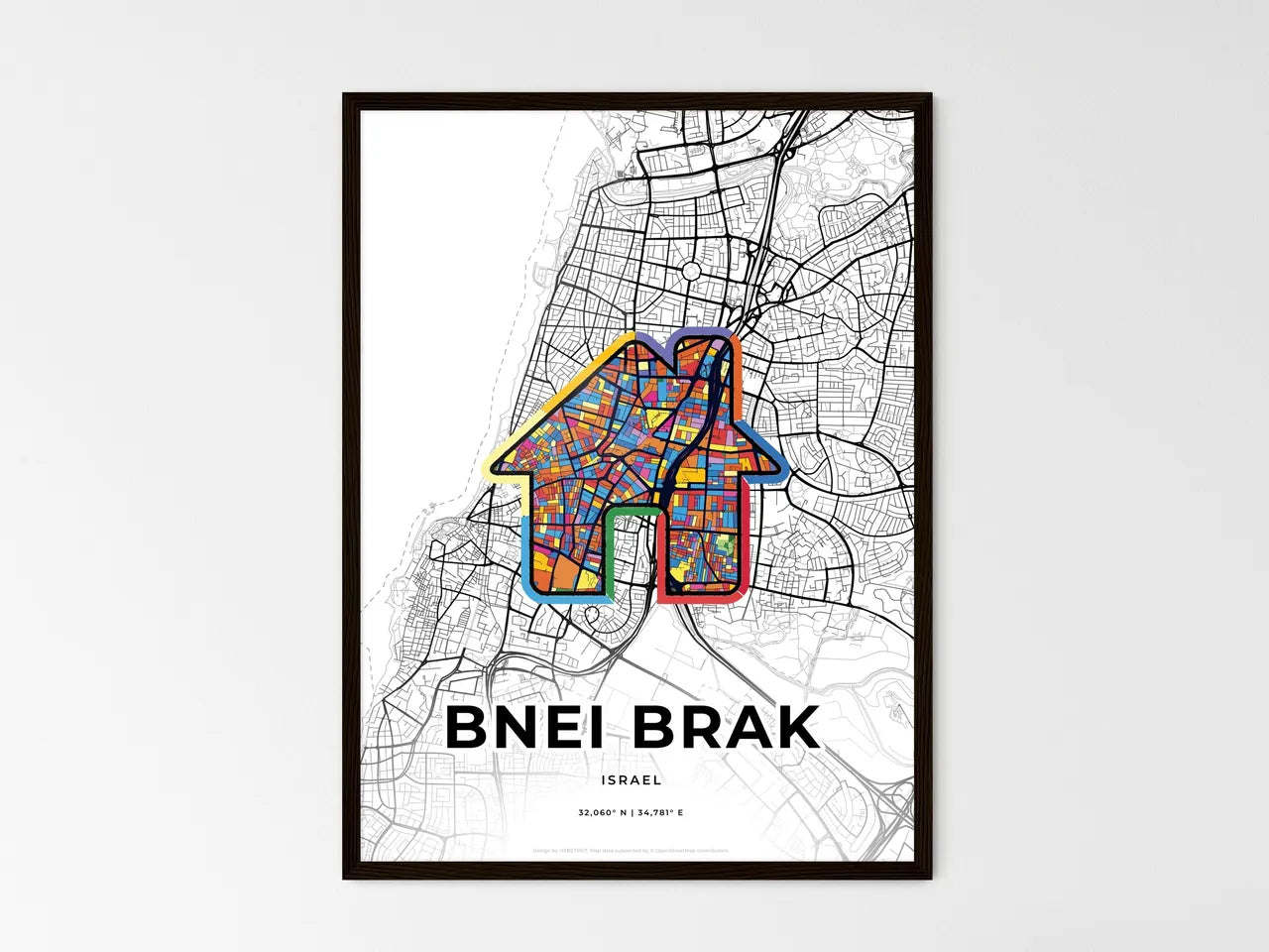 Bnei Brak Israel wedding art map with home icon