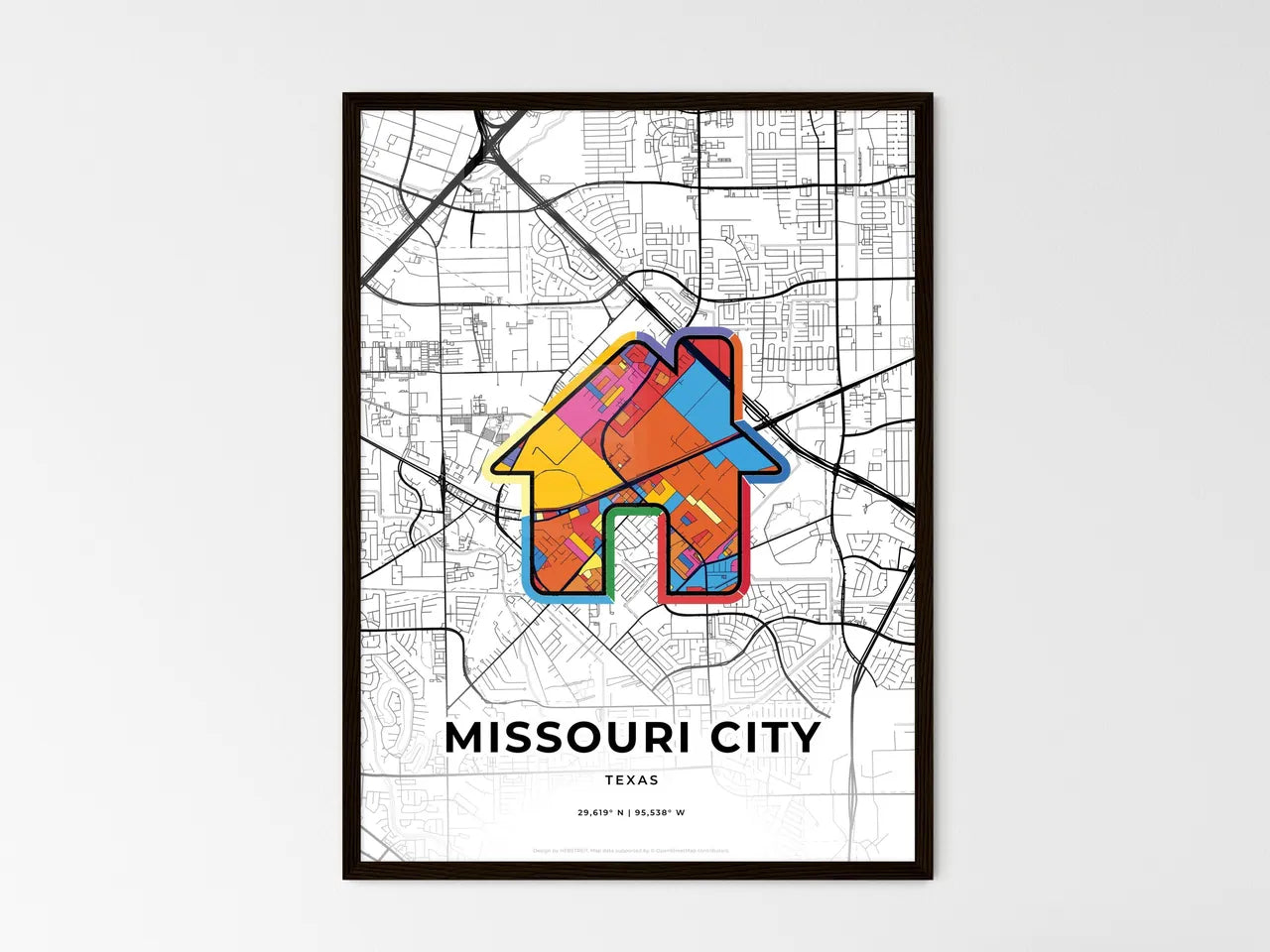 Missouri City Texas wedding art map with home icon