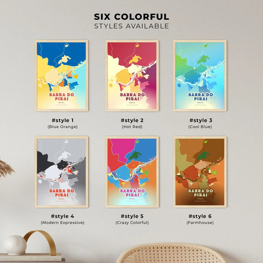 Colorful BARRA DO PIRAI BRAZIL Fine Art Map Blue Orange