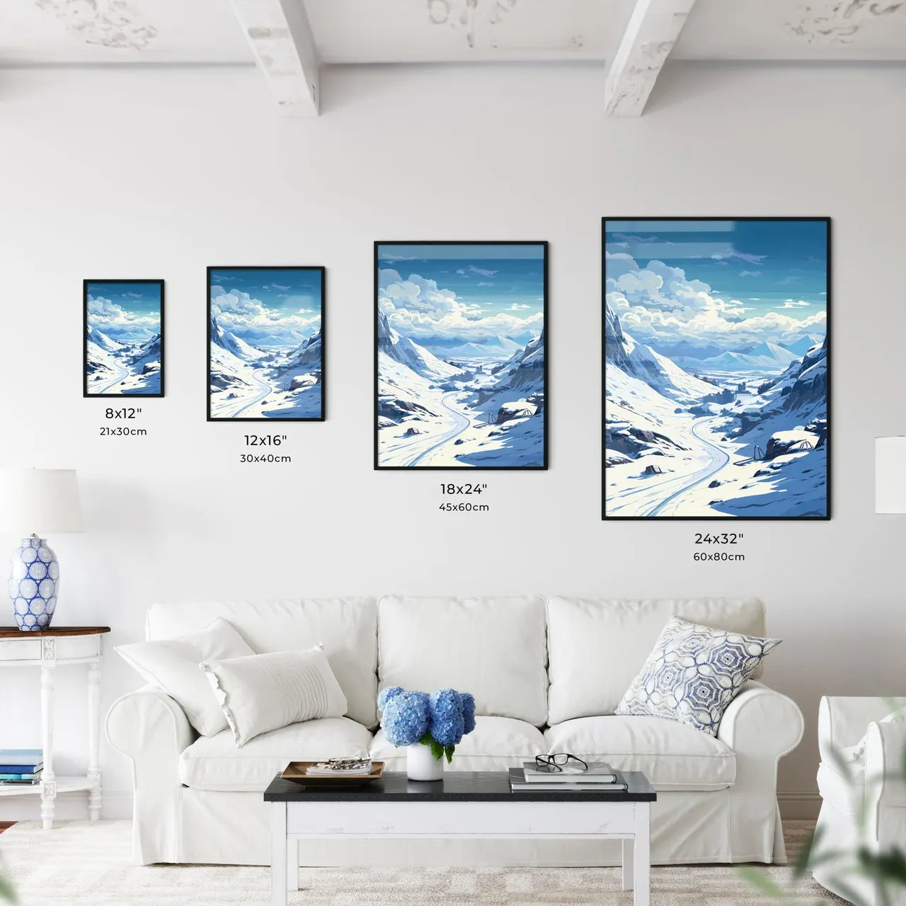 Snowy Mountain Landscape With A Road Art Pri Wall Art