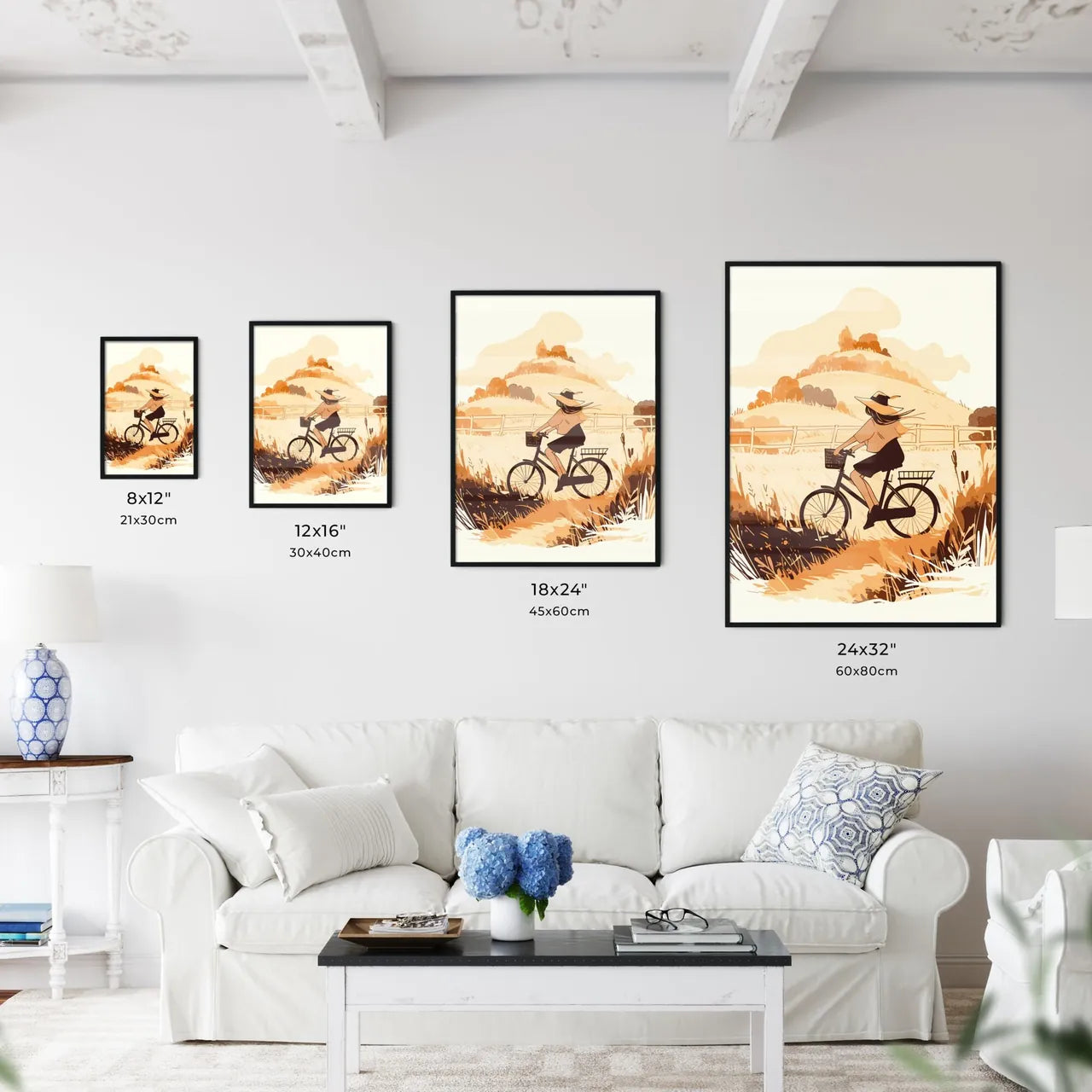 Woman Riding A Bicycle Art Prin Wall Art