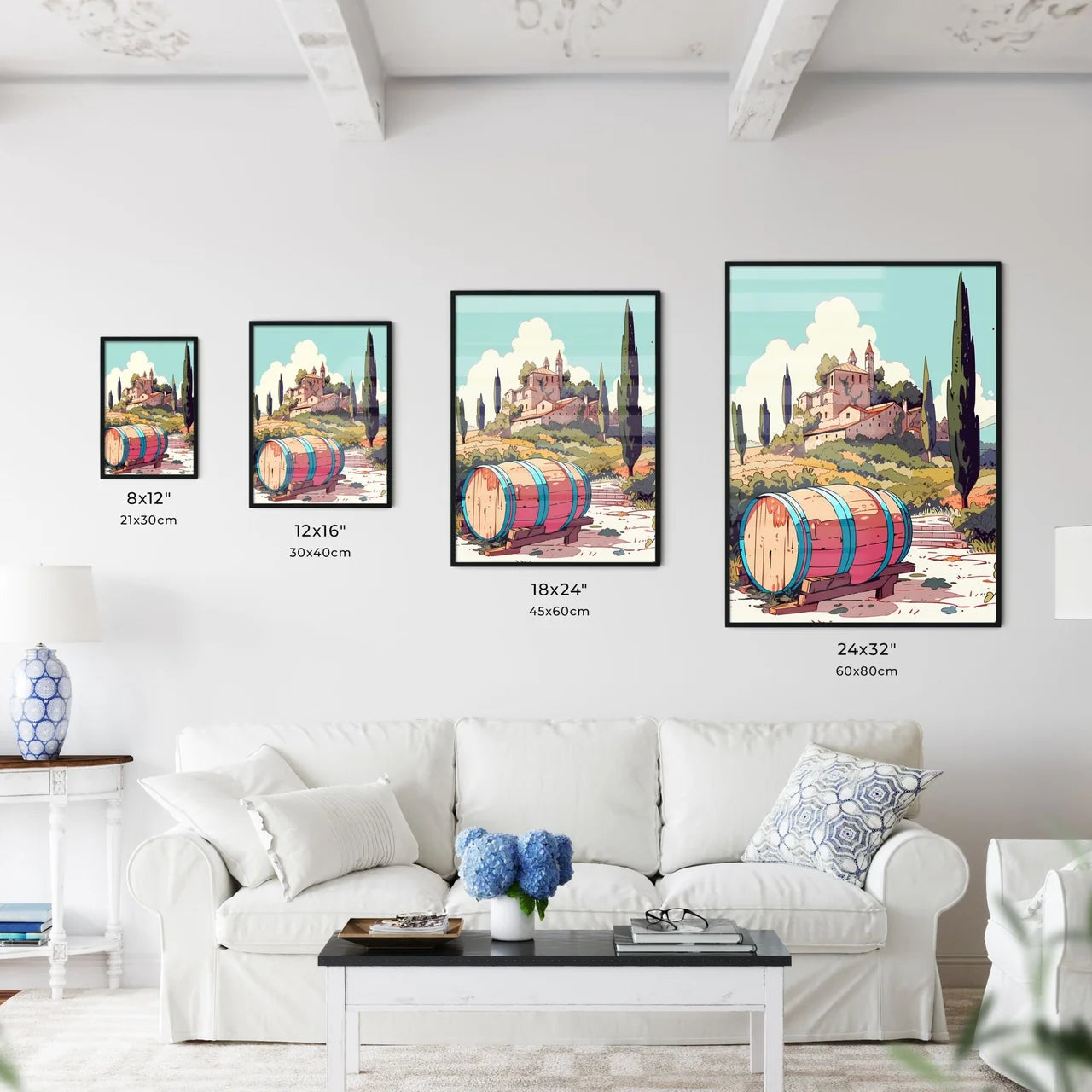 Barrel On A Bench In Front Of A Building Art Wall Art