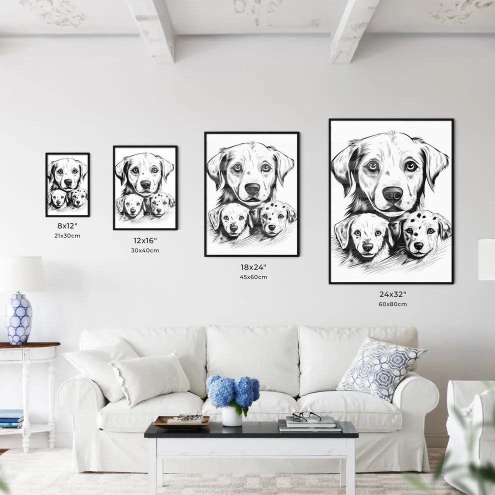 Dog And Puppies Drawing Art P Art Print