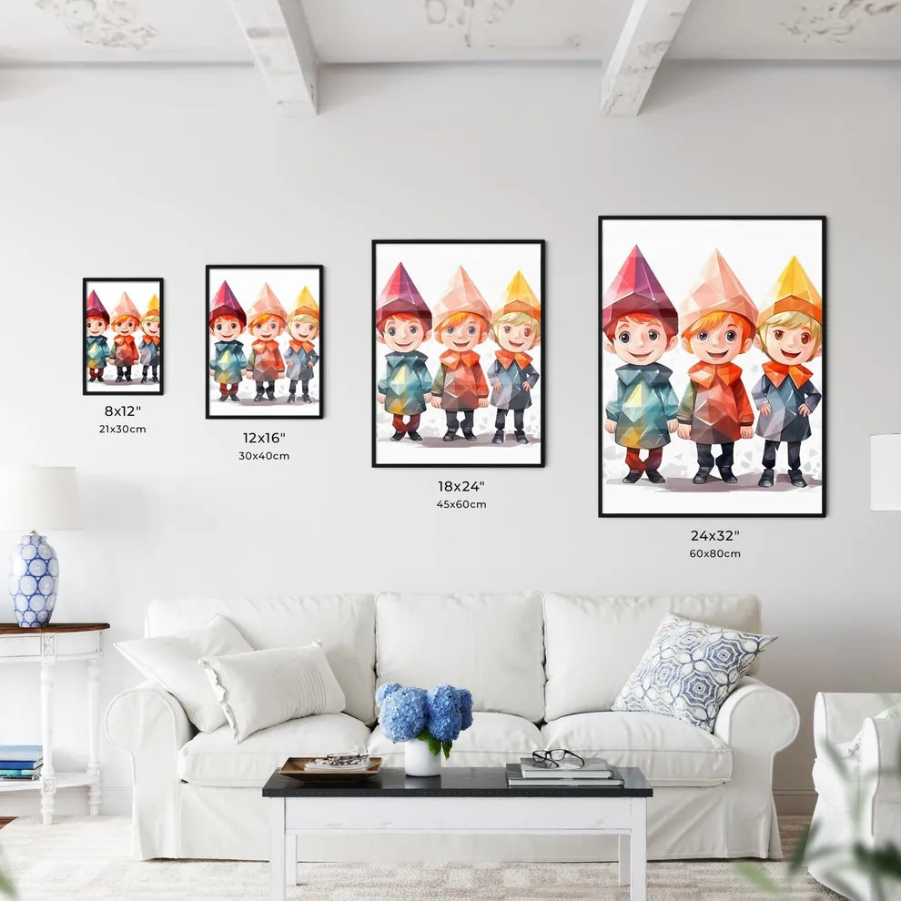 Group Of Cartoon Characters Wearing Colorful Wall Art