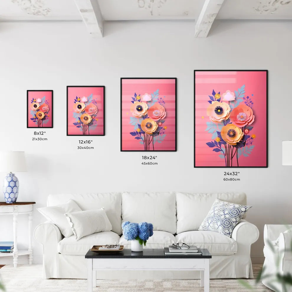 Paper Flowers On A Pink Background Art Prin Wall Art