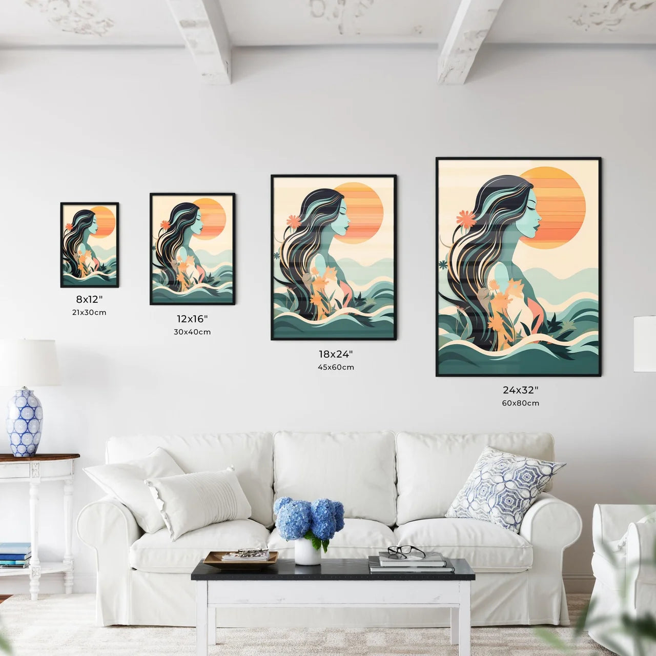 Woman With Long Hair And Flowers In Front Of Wall Art