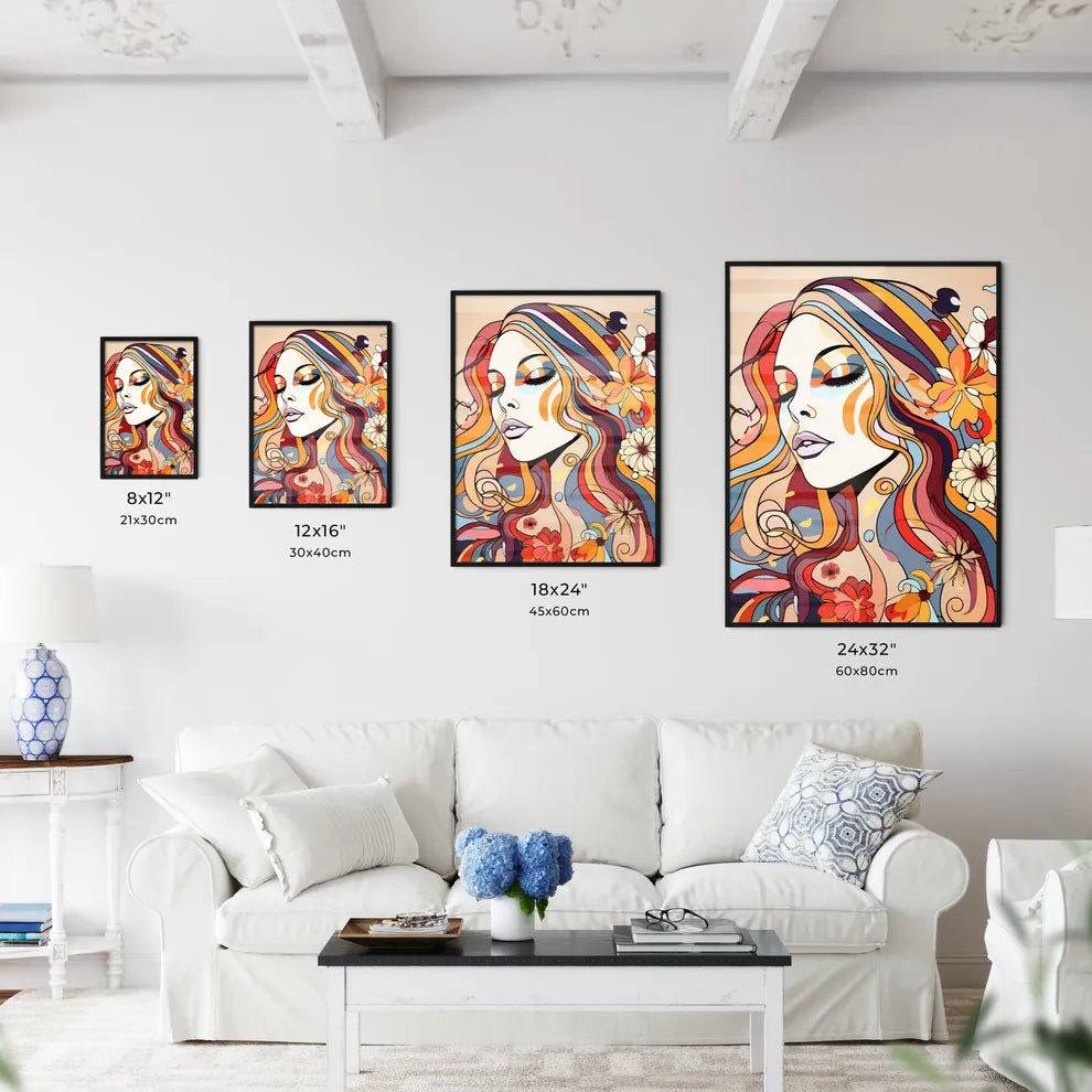 Woman With Colorful Hair And Flowers Art Pri Wall Art