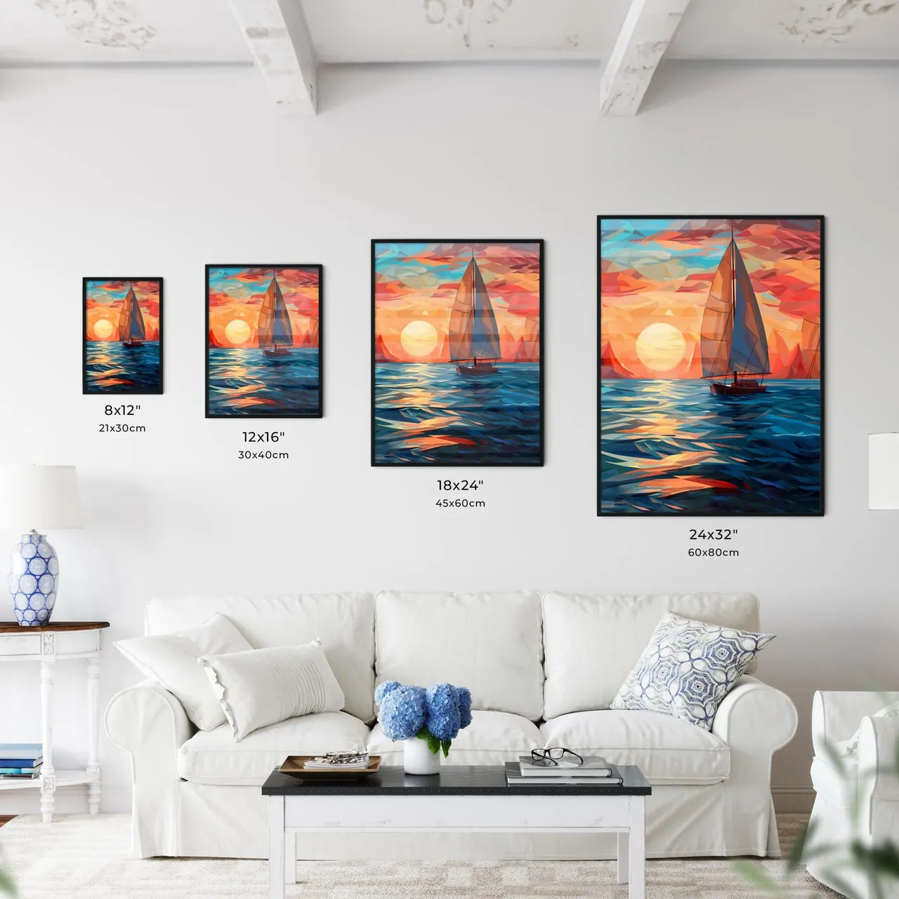 Painting Of A Sailboat In The Ocean Art Prin Wall Art