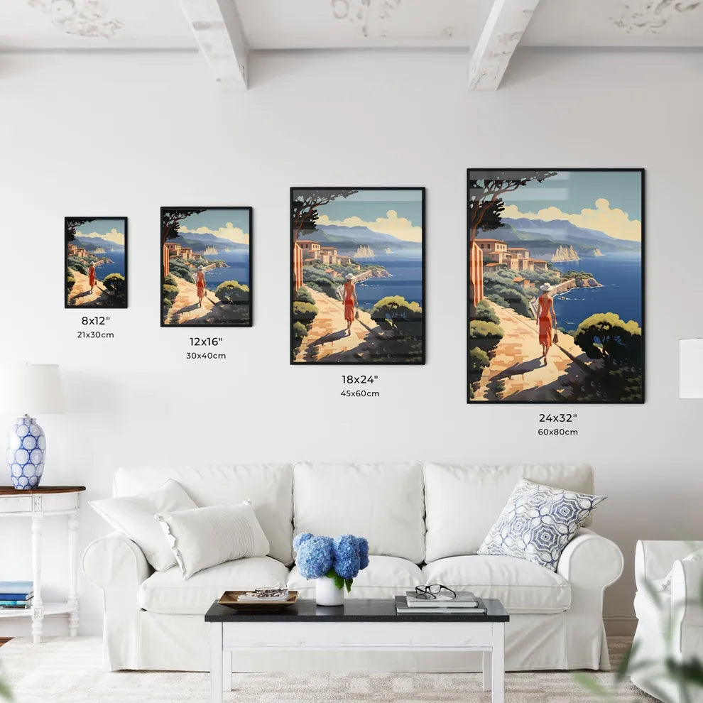 Woman Walking Down A Path By A Body Of Water Wall Art