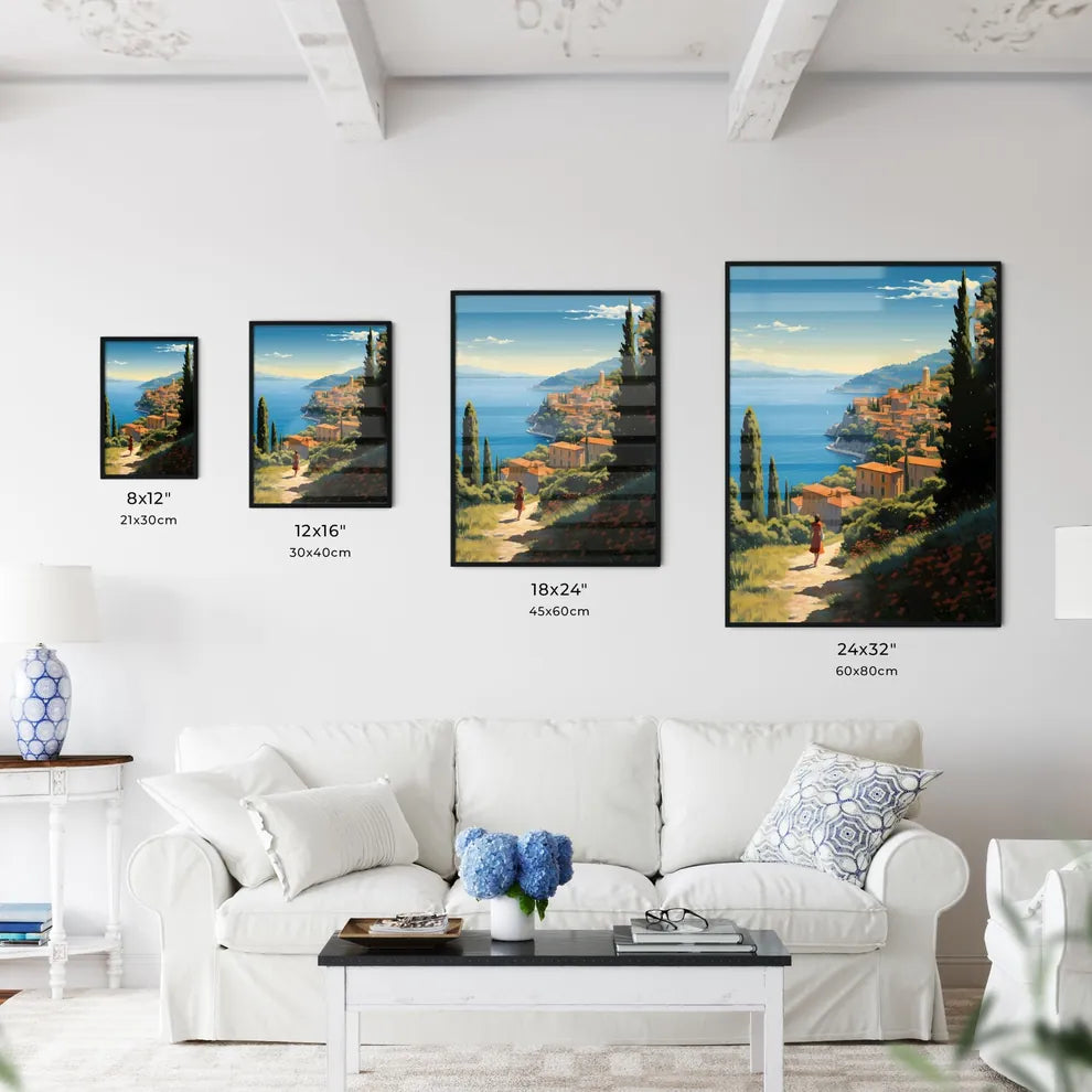 Woman Standing On A Hill Overlooking A Body Of Water Art Print Interior Design