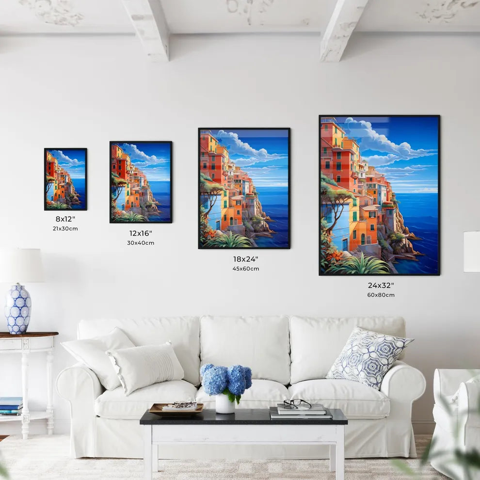 Colorful Buildings On A Cliff By The Ocean Art Print Interior Design