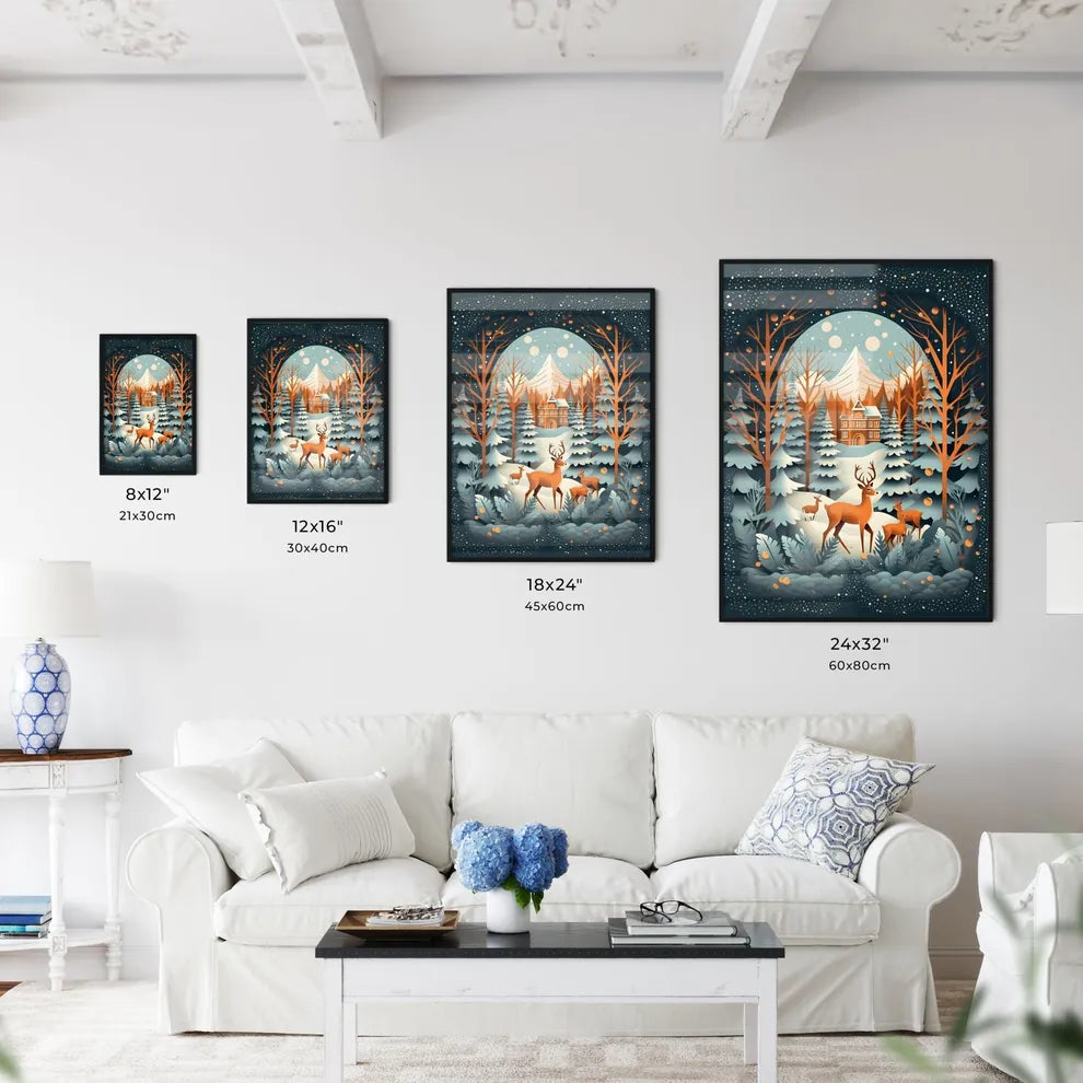 Deer In The Snow Art Print Art Print