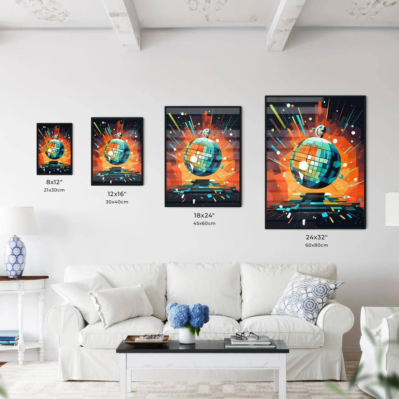 Disco Ball With Colorful Lights Art Prin Wall Art