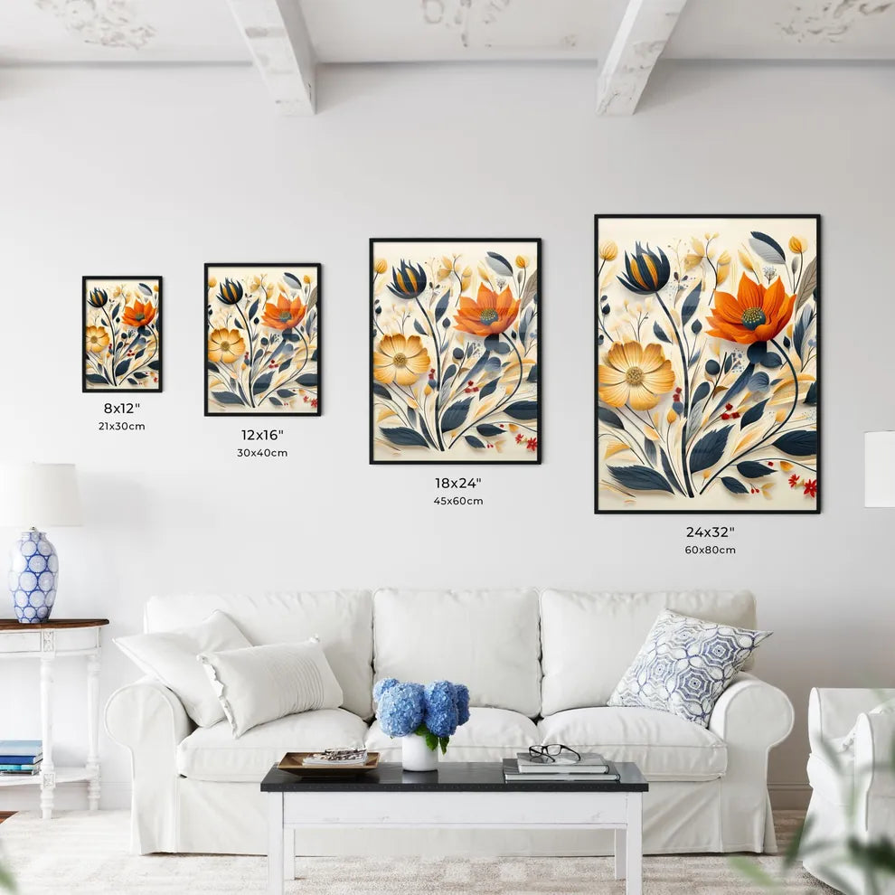Colorful Flower Arrangement With Leaves And Wall Art