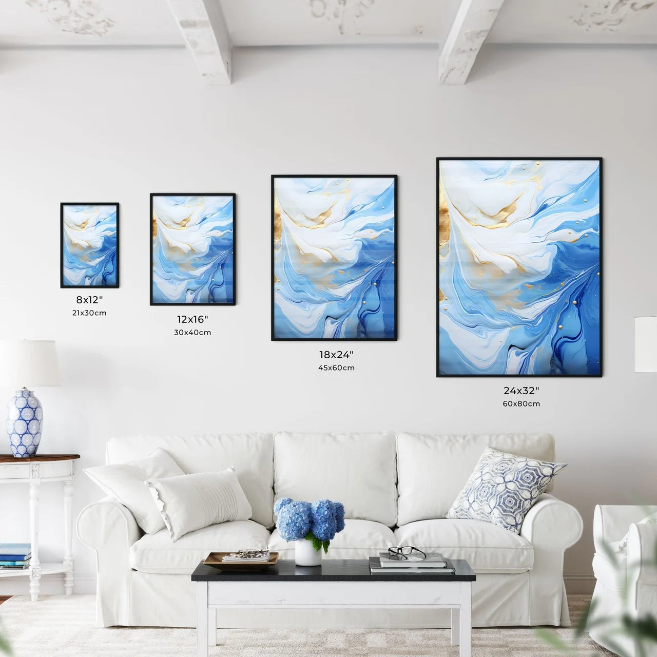 Blue And Gold Swirls Of Paint Art Prin Wall Art