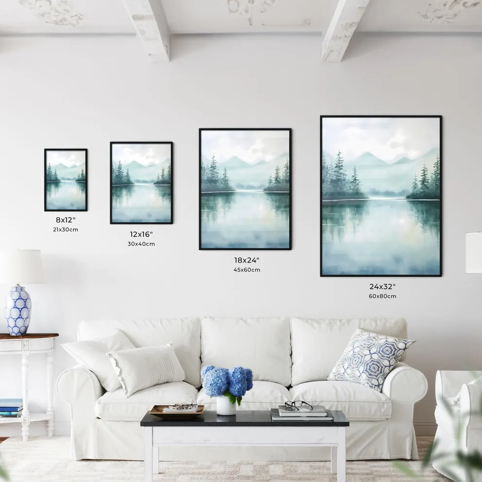 Painting Of A Lake With Trees And Mountains Wall Art