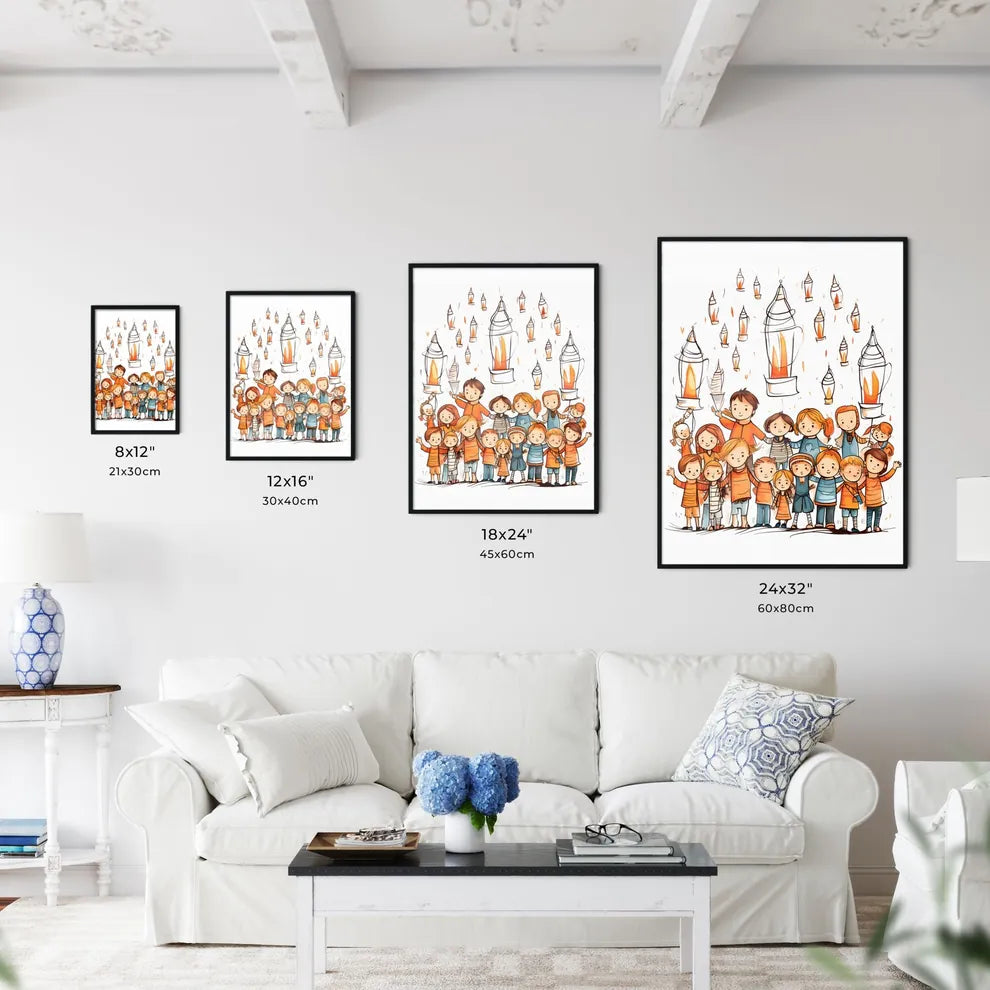 Group Of Children And Lanterns Art Prin Wall Art
