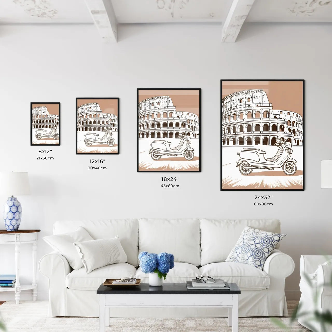 Scooter In Front Of A Circular Building Art Print Interior Design