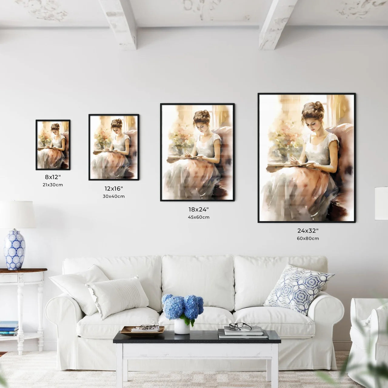 Woman Sitting On A Couch Reading A Book Art Wall Art