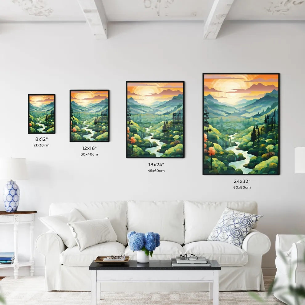 River Running Through A Forest Art Prin Wall Art