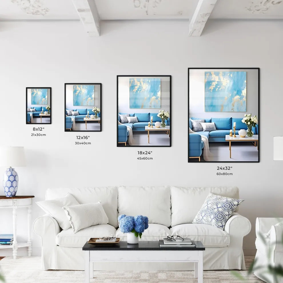 Blue Couch With Gold Accents Art Prin Wall Art