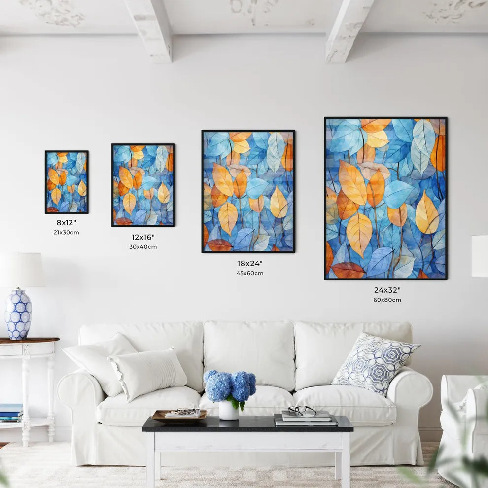 Group Of Blue And Orange Leaves Art Prin Wall Art
