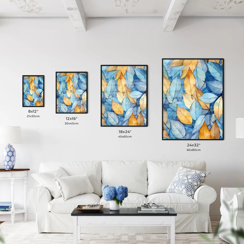 Group Of Blue And Yellow Leaves Art Prin Wall Art