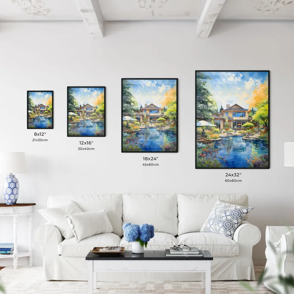 Painting Of A House With A Pond And Trees Art Print Interior Design