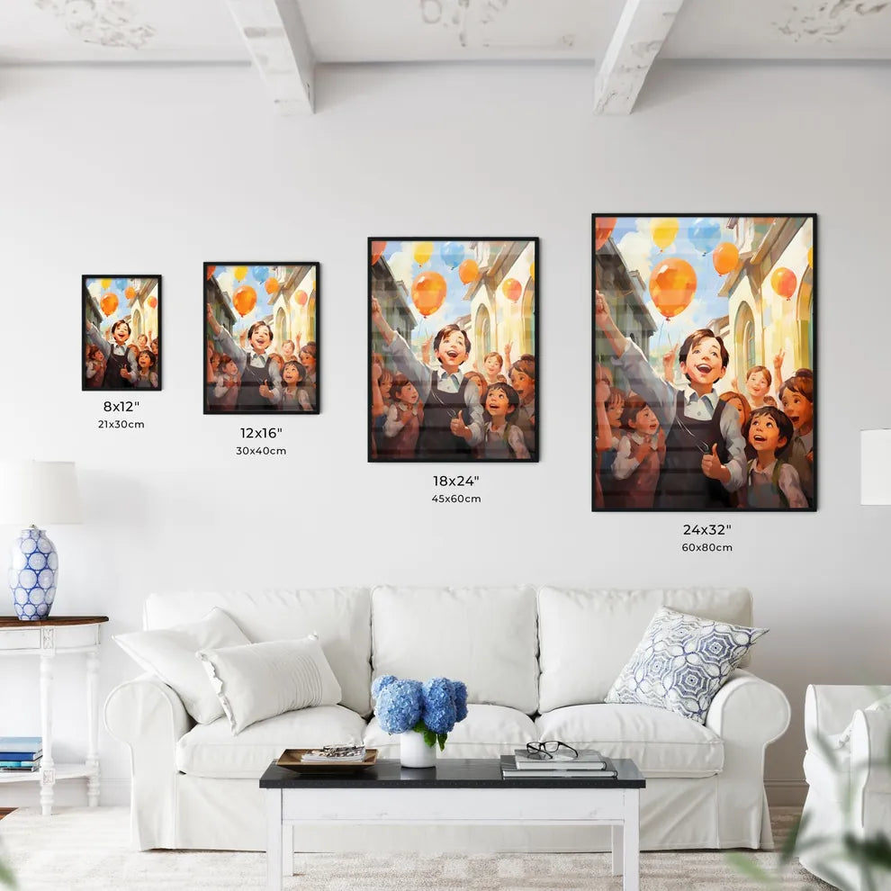 Group Of Children Holding Balloons Art Prin Wall Art