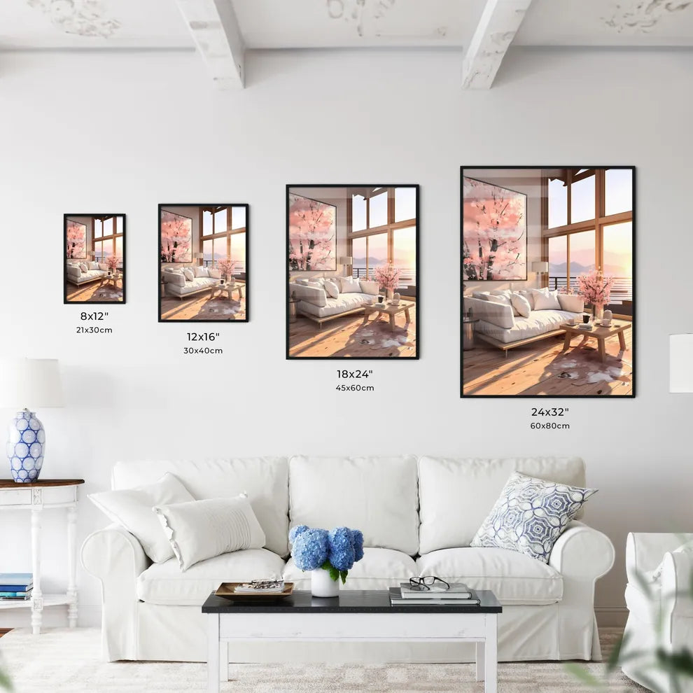 Living Room With A Large Window And A Couch Wall Art