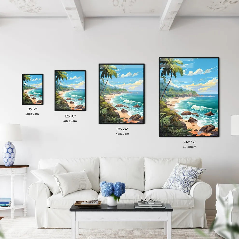 Beach With Palm Trees And Waves Art Prin Wall Art