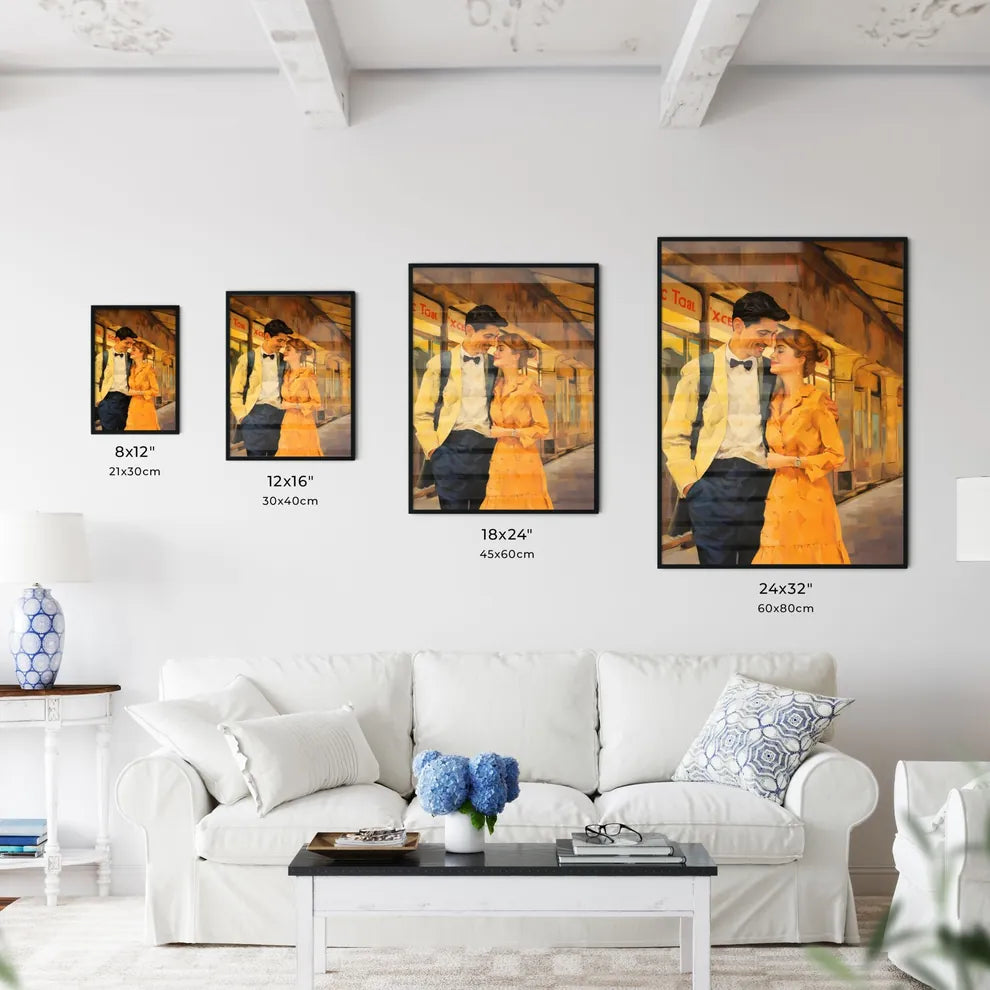 Man And Woman Hugging On A Train Art Prin Wall Art