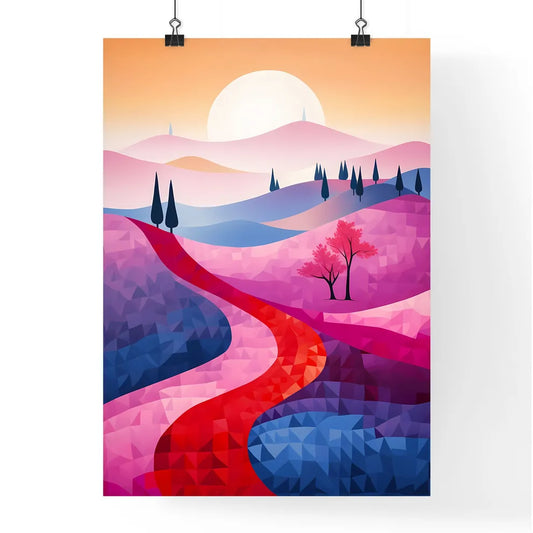 Colorful Landscape With Trees And A Road Art Poster