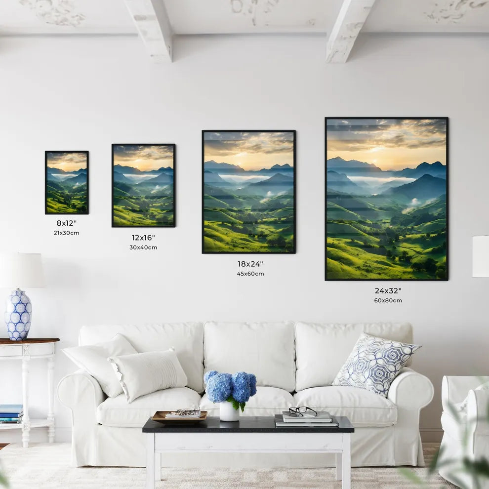 Green Hills With Trees And Mountains In The Wall Art