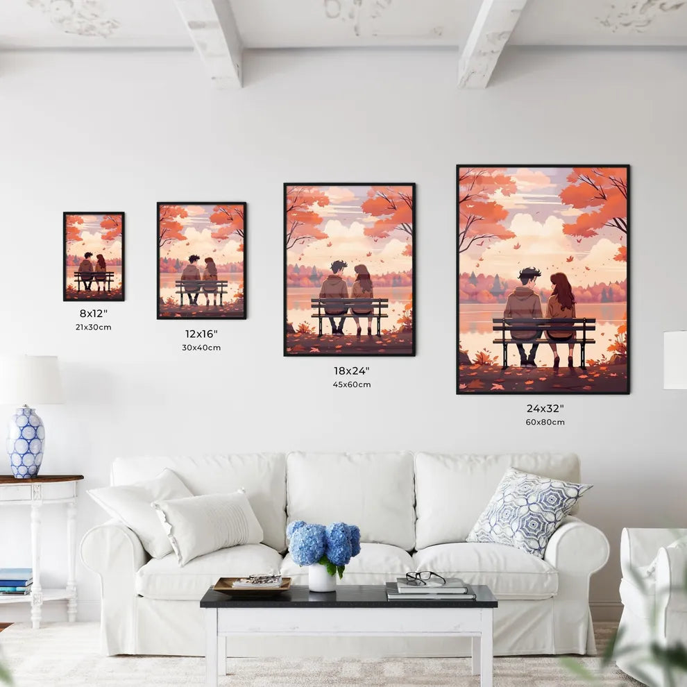 Man And Woman Sitting On A Bench Looking At Wall Art