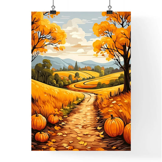 Road Through A Field With Pumpkins Art Prin Poster