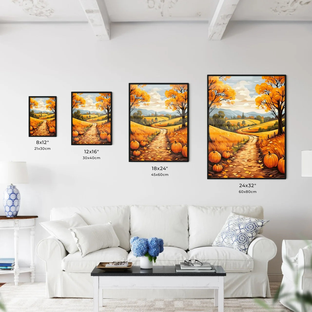 Road Through A Field With Pumpkins Art Prin Wall Art