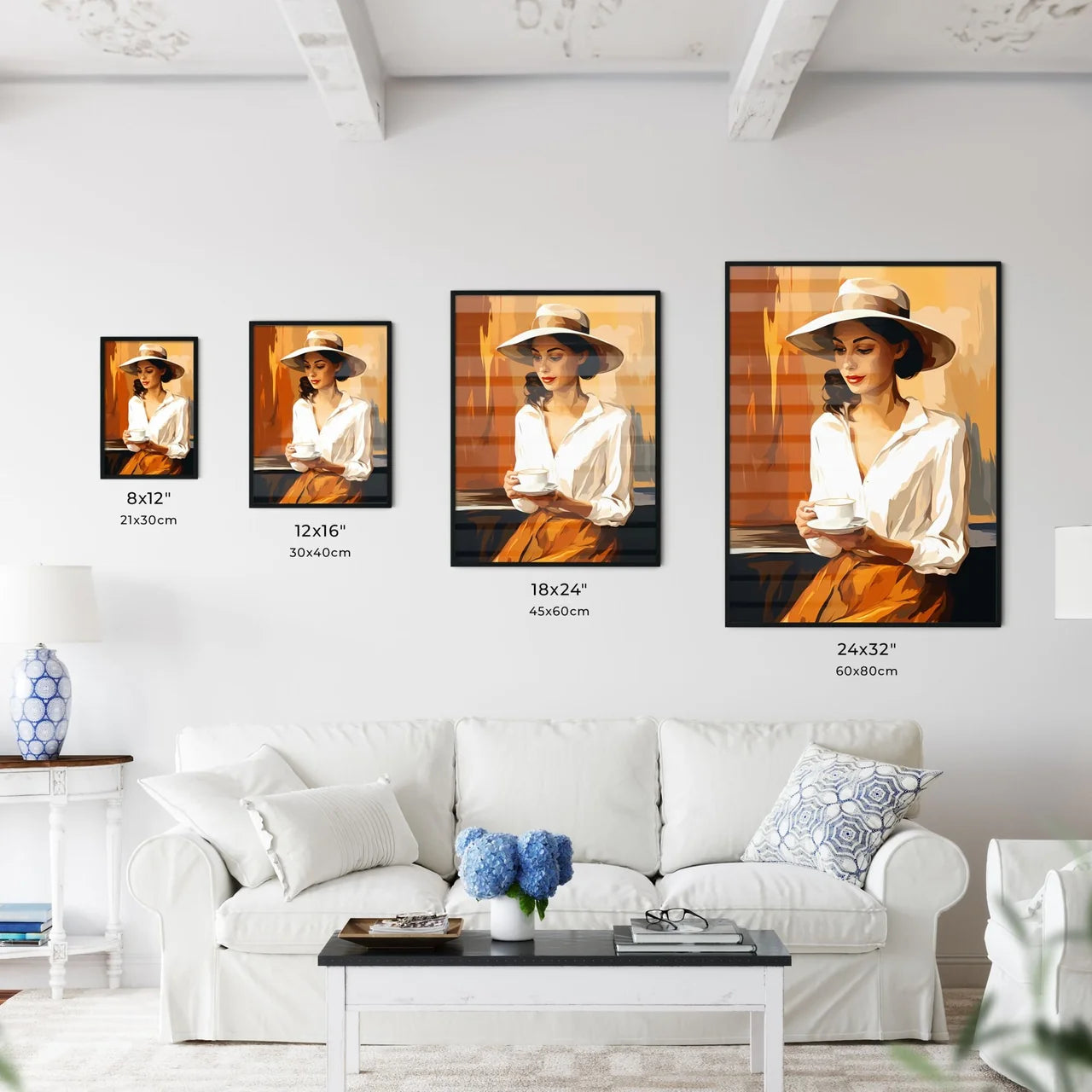 Woman In A Hat Holding A Cup Art Prin Wall Art