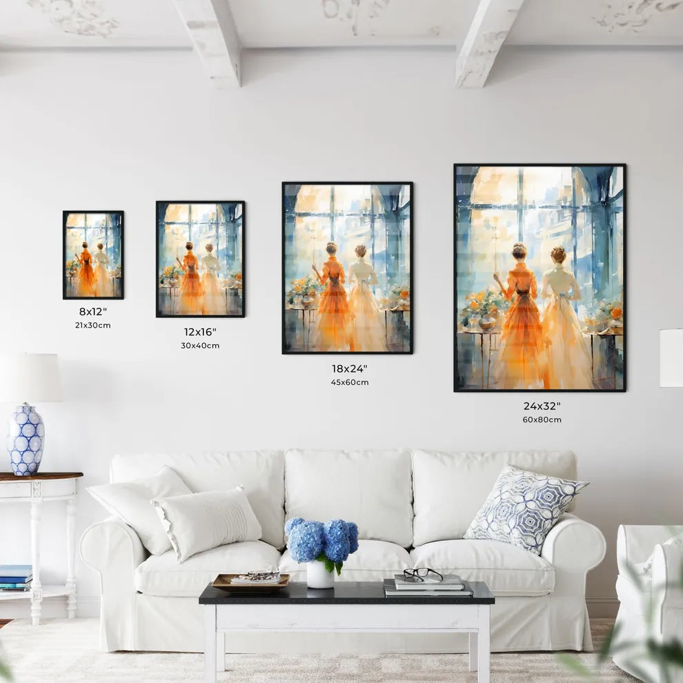 Painting Of Two Women In Dresses Looking Out Wall Art