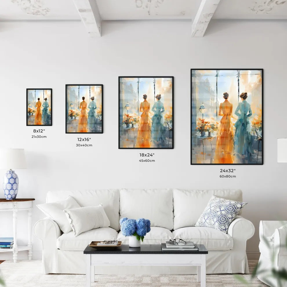 Two Women In Dresses Looking Out A Window Ar Wall Art