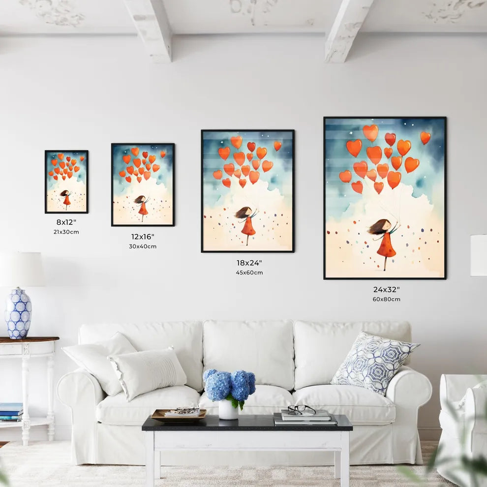 A Girl Holding Orange Balloons Art Prin Wall Art
