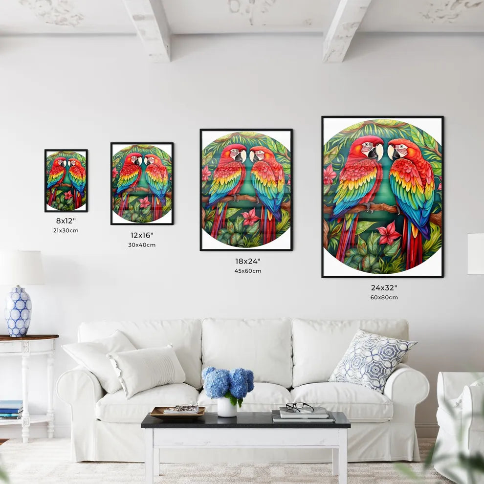 A Pair Of Colorful Parrots On Art Print