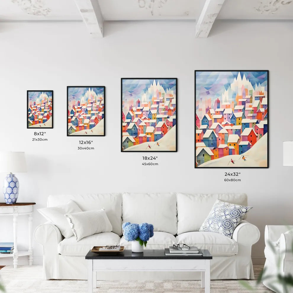 A Painting Of A Group Of Colorful Houses With Snow Art Print Interior Design
